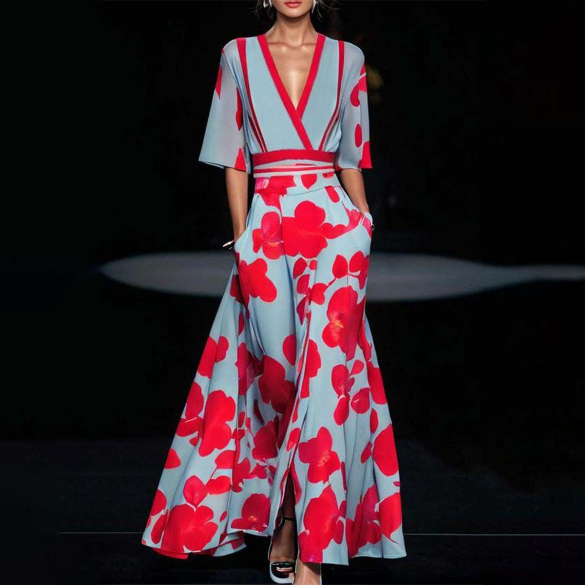 Zomerjurk dames bloemenprint lichtblauw luchtig – Amanda