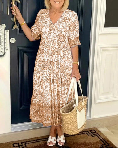 Boho Maxi Jurk Bloemenprint V-Hals Zomer – Solvaya