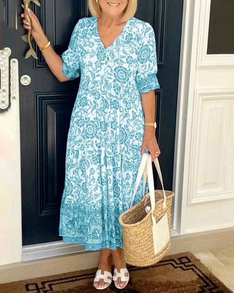 Boho Maxi Jurk Bloemenprint V-Hals Zomer – Solvaya