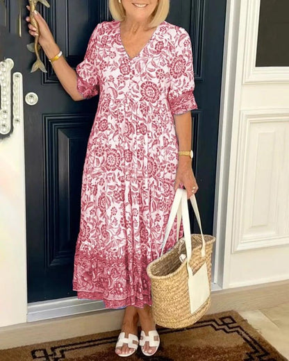 Boho Maxi Jurk Bloemenprint V-Hals Zomer – Solvaya