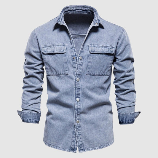 Heren Denim Overhemd met Patches en Zakken – Thomas