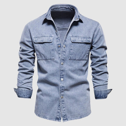 Heren Denim Overhemd met Patches en Zakken – Thomas