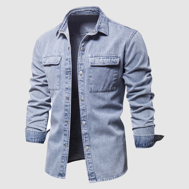 Heren Denim Overhemd met Patches en Zakken – Thomas