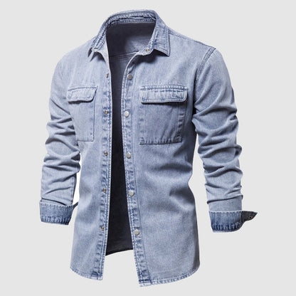 Heren Denim Overhemd met Patches en Zakken – Thomas