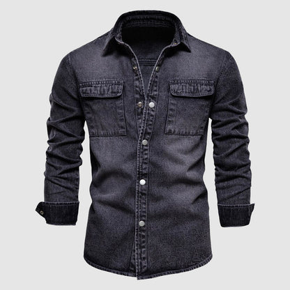 Heren Denim Overhemd met Patches en Zakken – Thomas