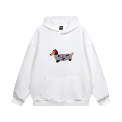 Geborduurde hoodie met teckelmotief en fleecevoering – Luna