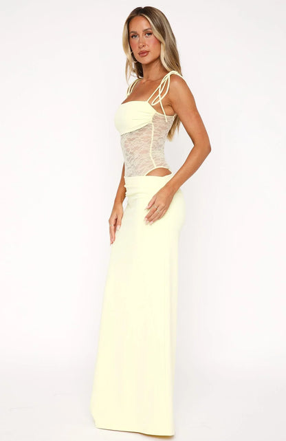 Lace maxi jurk met bandeau top en kanten taille – Alviera