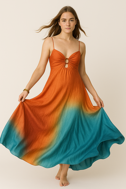 Lange Zomerjurk met Boho Stijl en Ombre Kleuren – Solea