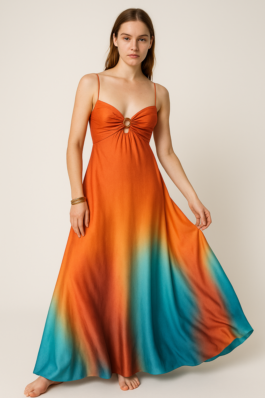 Lange Zomerjurk met Boho Stijl en Ombre Kleuren – Solea