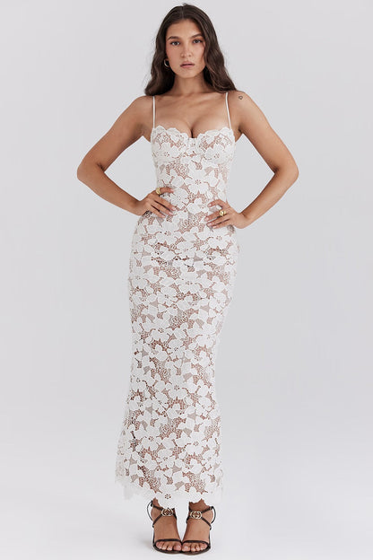 Maxi damesjurk met bloemen en vintage taille – Elvianne