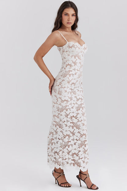 Maxi damesjurk met bloemen en vintage taille – Elvianne