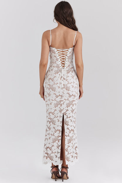 Maxi damesjurk met bloemen en vintage taille – Elvianne