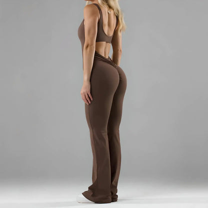 Elegante dames jumpsuit met flair en open rug – Selina