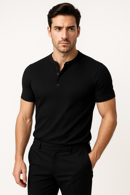 Muscle Fit Henley T-shirt voor heren met knopen – Bart