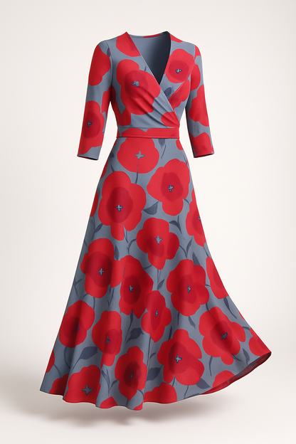 Wikkeljurk met bloemenprint en V-hals – Sophie
