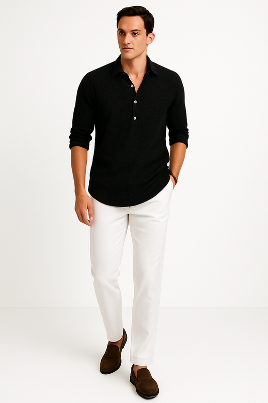 Licht herenoverhemd met open kraag en elegante snit – Valenzo