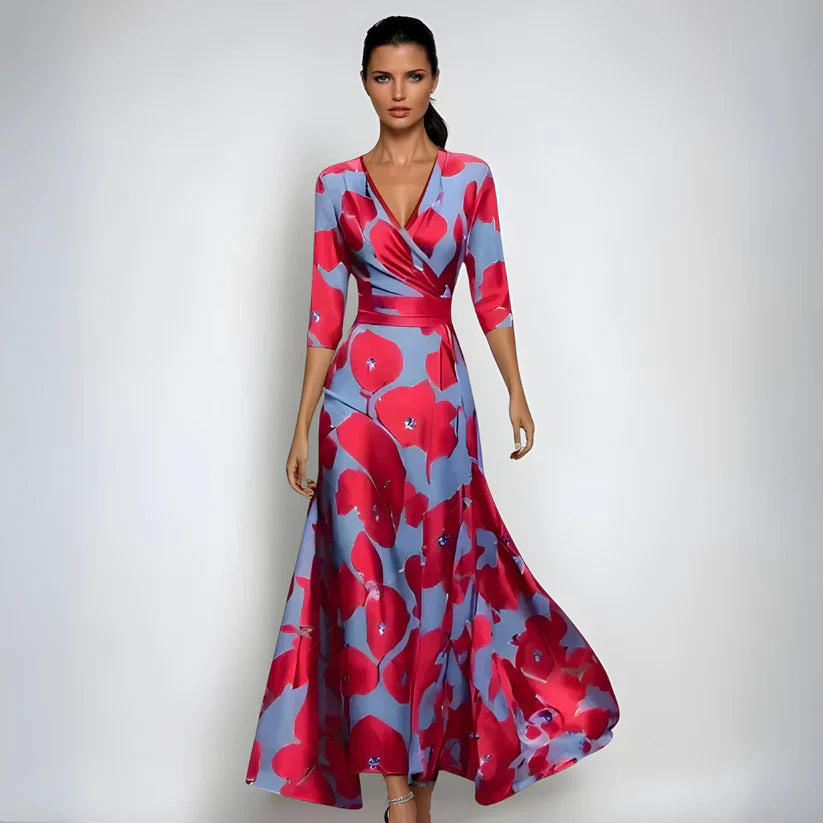 Wikkeljurk met bloemenprint en V-hals – Sophie
