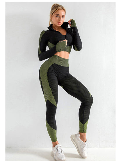 3-Delig Naadloos Dames Sportset met Patchwork Design – Sylvara
