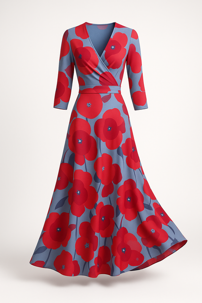 Wikkeljurk met bloemenprint en V-hals – Sophie