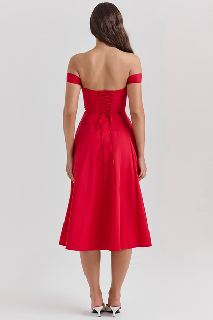 Bloemen midi jurk met corset en split dames – Loretta