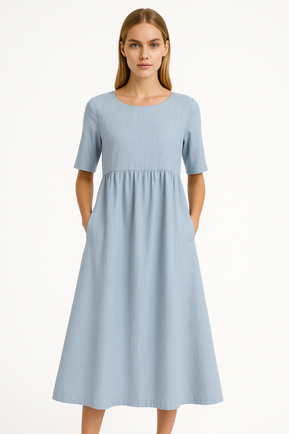 Relaxed maxi-jurk met ronde hals – Elin