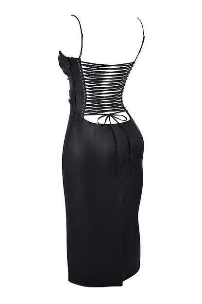 Leren midi-jurk met strak silhouet – Raven