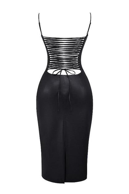 Leren midi-jurk met strak silhouet – Raven