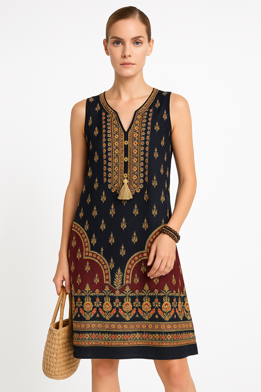 Vintage jurk met etnische print en bohemian charme – Selina