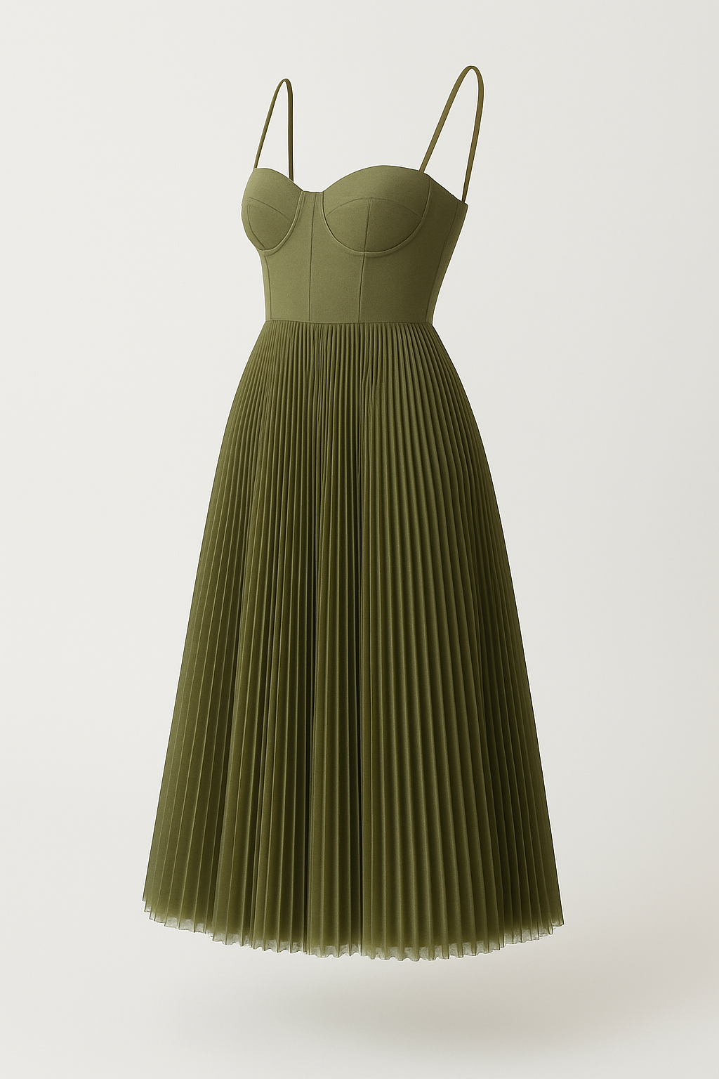 Romantische plissé midi-jurk met bustier – Olivia