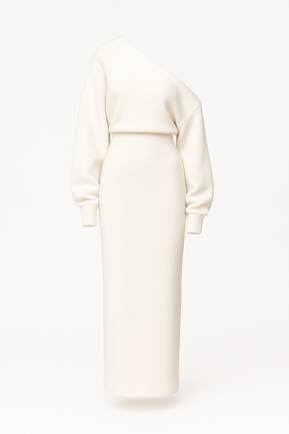 Off-shoulder sweaterjurk met vrouwelijke pasvorm – Vani