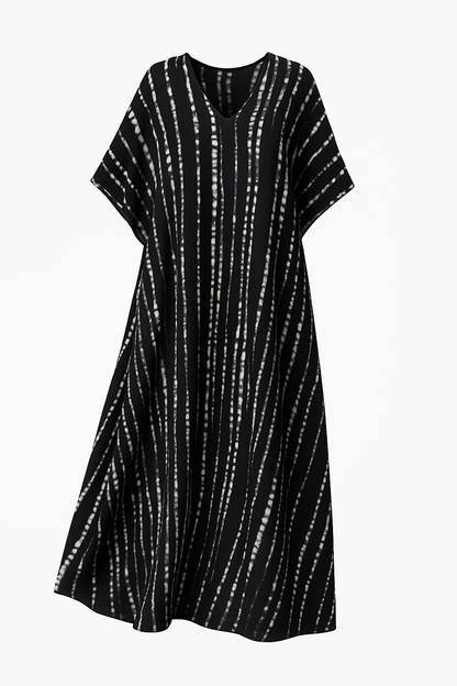 Donkerblauwe Kaftan Jurk met Witte Print – Salivra