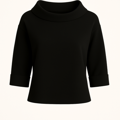 Casual top met effen revers en 3/4-mouwen – Miriam
