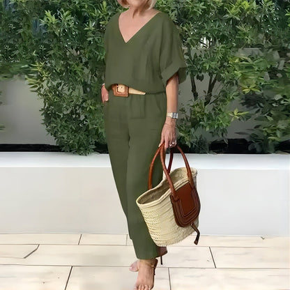 Luxe Zomerset met V-Hals en Relaxte Pasvorm – Isabelle