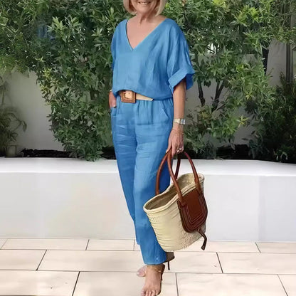 Luxe Zomerset met V-Hals en Relaxte Pasvorm – Isabelle