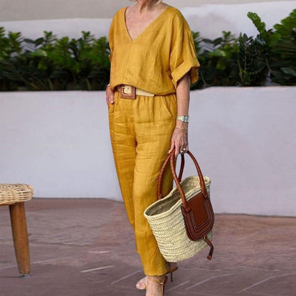 Luxe Zomerset met V-Hals en Relaxte Pasvorm – Isabelle