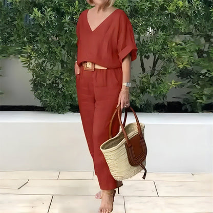Luxe Zomerset met V-Hals en Relaxte Pasvorm – Isabelle