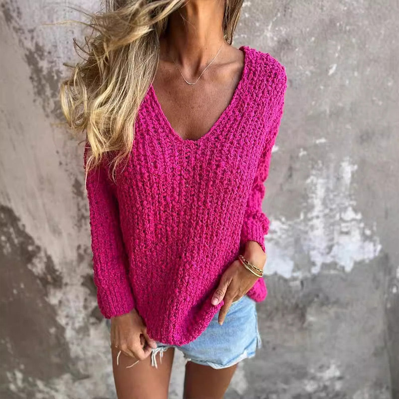 Gehaakte dames trui V-hals elegant comfortabel – Novelya