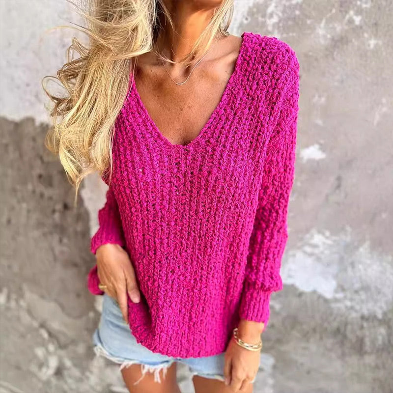 Gehaakte dames trui V-hals elegant comfortabel – Novelya