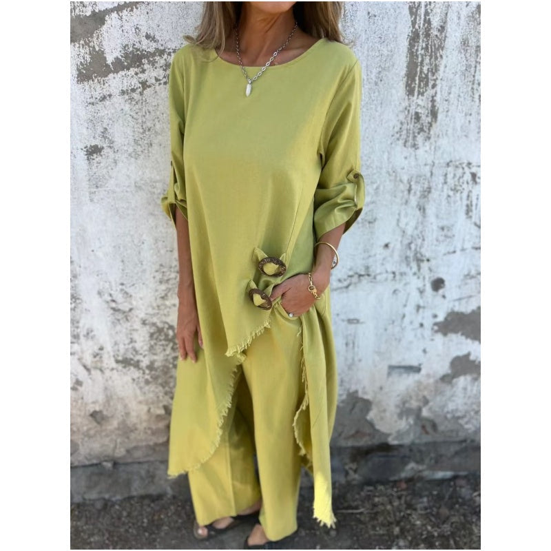 Tweedelige set met asymmetrische top en broek – Fiorella
