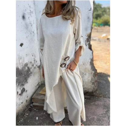 Tweedelige set met asymmetrische top en broek – Fiorella