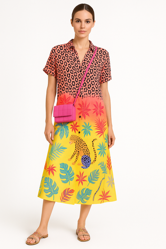 Luchtige maxi-jurk met V-hals en prints – Lara