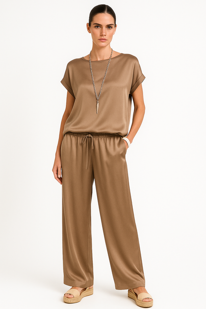 Luchtige tweedelige dames set met wijde broek – Lola