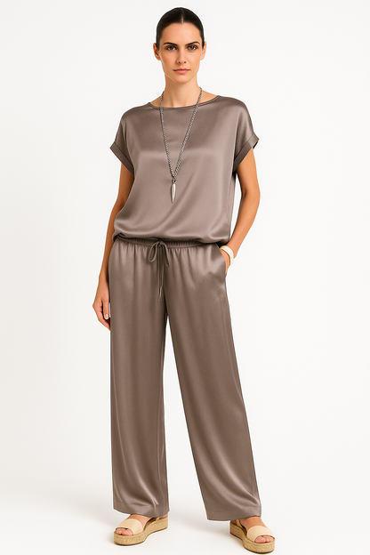 Luchtige tweedelige dames set met wijde broek – Lola