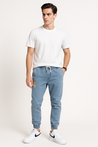 Denim joggers voor heren met elastische taille – Bas