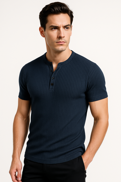 Muscle Fit Henley T-shirt voor heren met knopen – Bart