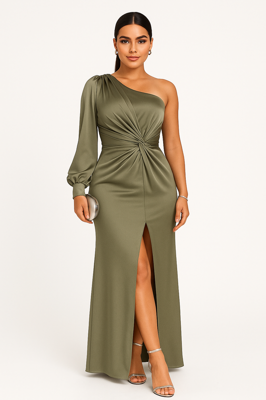 Één-schouder galajurk met elegante split – Lara