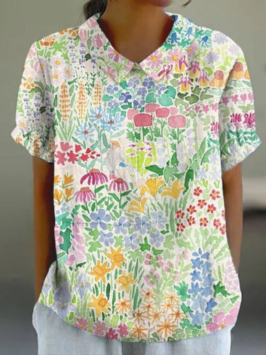 Linnen Blouse Dames Bloemenprint Zomer Casual – Jane