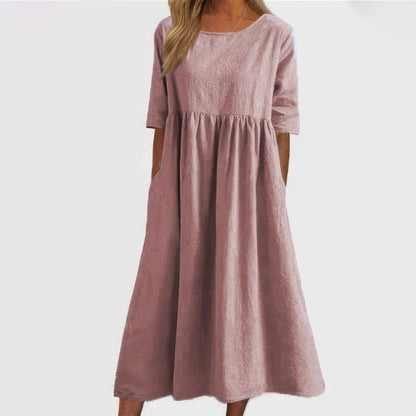 Luchtige relaxed maxi zomerjurk met korte mouwen – Alessia