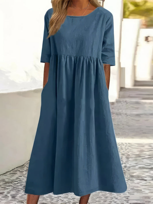 Luchtige relaxed maxi zomerjurk met korte mouwen – Alessia