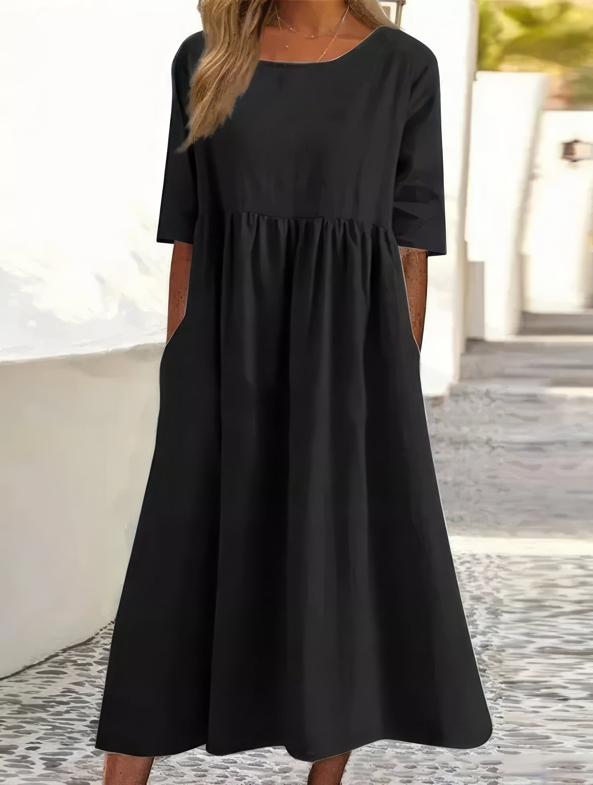 Luchtige relaxed maxi zomerjurk met korte mouwen – Alessia